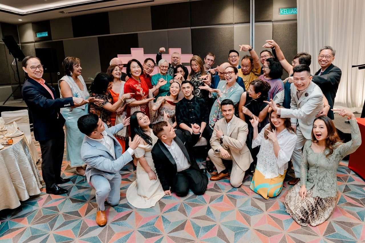 Grand Group Celebration Pointing at Liam and Sharon