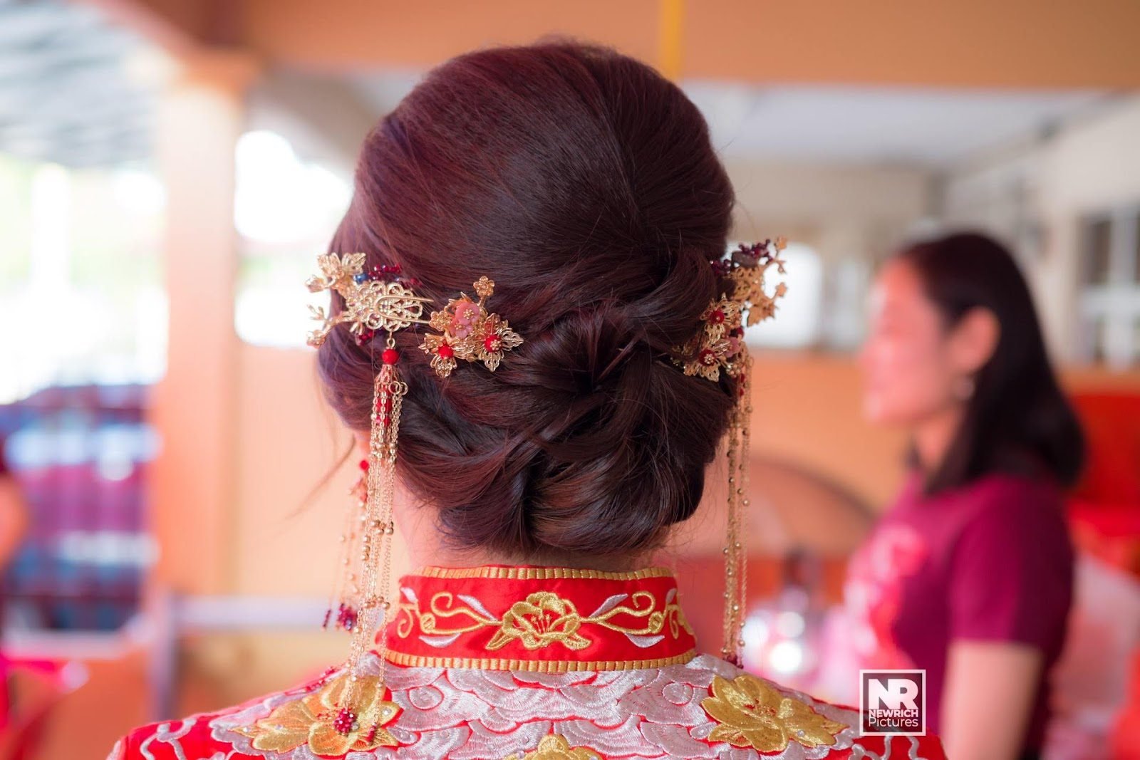 Intricate Traditional Gold Hairpins and Bridal Updo